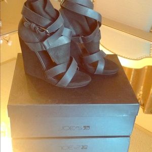 Joes black leather 5" wedge -used once